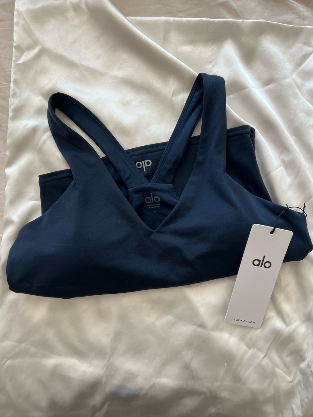 ALO Yoga Navy V-Neck Strappy Sports Bra